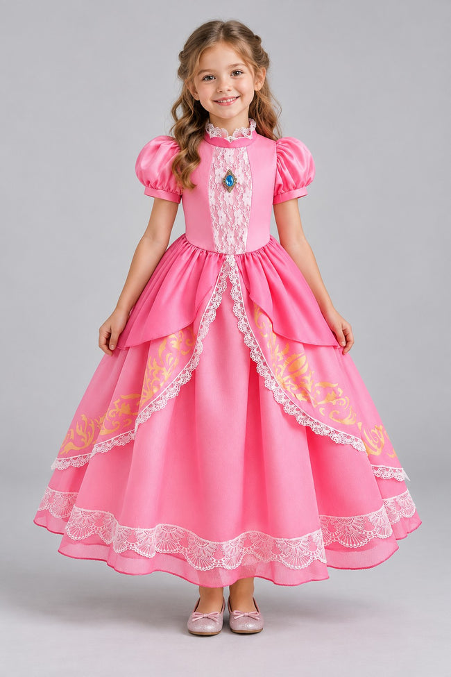 Rochie prințesă Frumoasa Adormită roz – față